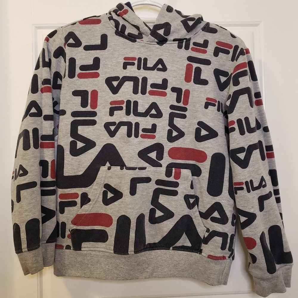 Fila Boy's Navy Red Heather Grey FILA Hoodie Sweatshirt - Size: L or 10/12